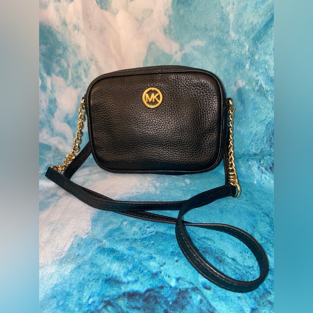 Michael Kors - Black Pebble Leather Crossbody Bag with Gold Hardware